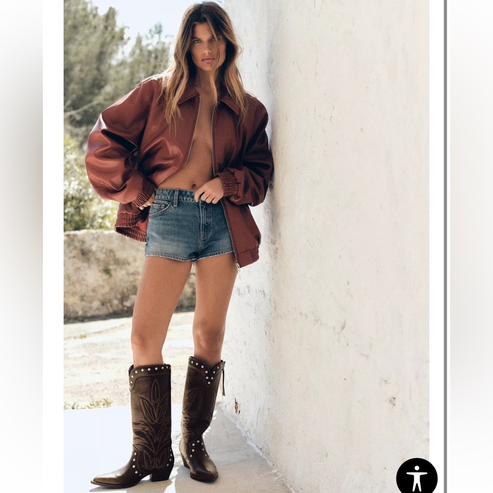 Zara Brown faux leather bomber jacket